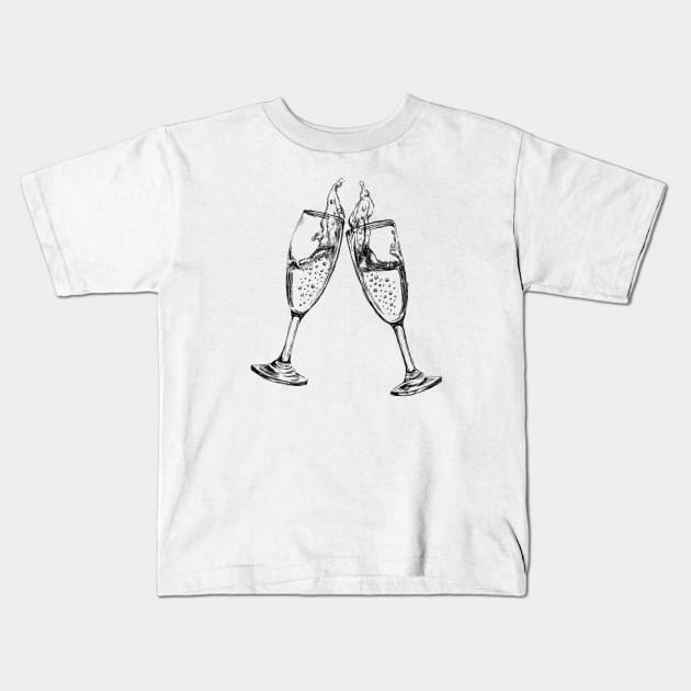 Champagne Glasses Sketch Kids T-Shirt by rachelsfinelines